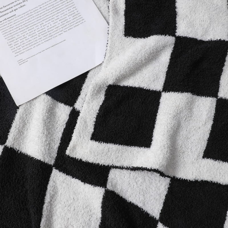 bearberry Fuzzy Checkerboard Grid Throw Blanket Soft Cozy Warm Microfiber All Season Blanket Decor for Couch Sofa Bed Travel Home (Black  50''x60'') - Image 5